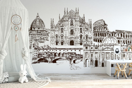 European landmarks peel and stick wall mural