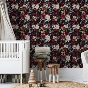 Vibrant and colourful floral pattern on peel and stick wallpaper