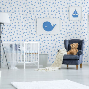 Blue watercolour dots patterm on peel and stick vinyl wallpaper