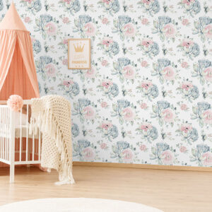 Pastel floral succulents pattern on peel and stick wallpaper in nursery