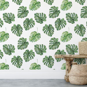 watercolour tropical leaf pattern on peel n stick wallpaper