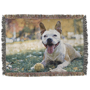 Custom Woven Blanket Front With Photo of Dog
