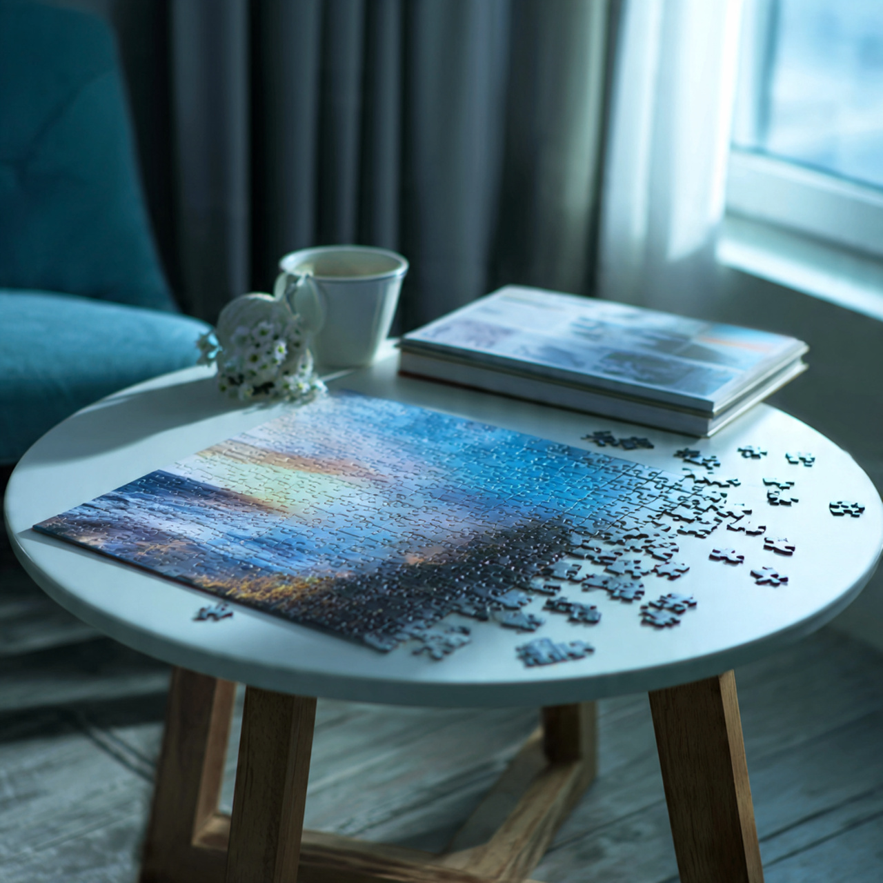 photo puzzle on table in living room