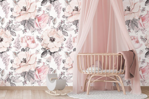 marie antoinette floral theme pattern printed on vinyl peel and stick wallpaper
