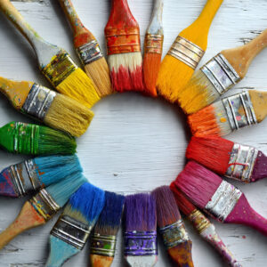 creative collections stock wall art 1 - group of colorful paint brushes in a circle