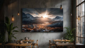 Rustic Cafe scene with beautiful sky wall art canvas