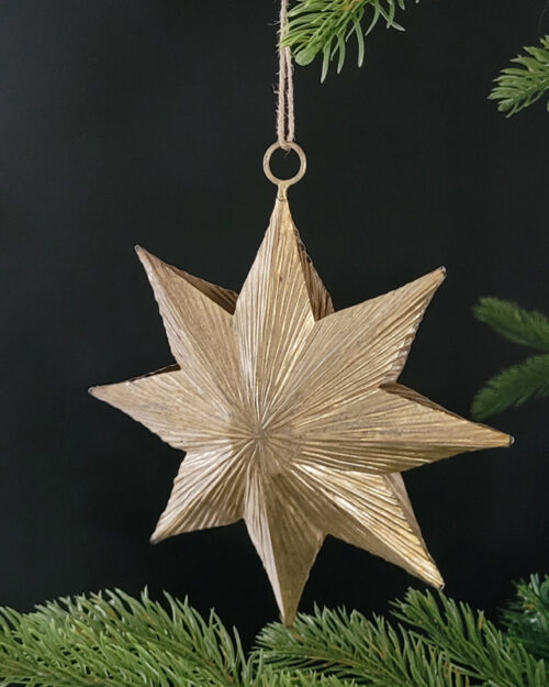Decorative brass metal star ornament for Christmas tree