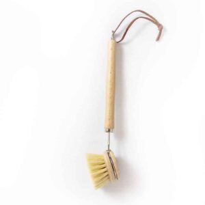 Beech Wood Dish Brush with Leather Strap, Natural