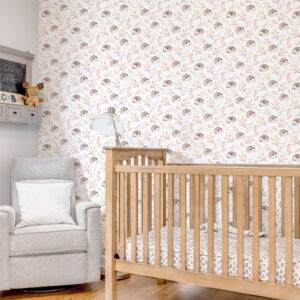 Hedgehog, leaves & forest design on peel and stick wallpaper