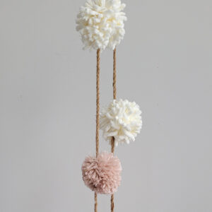 Decorative garland for Christmas tree and mantle with white and pink pom poms