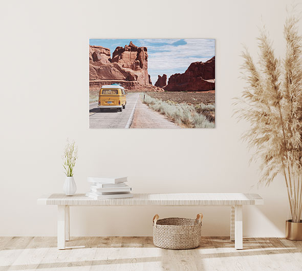 Custom brushed aluminum metal photo print of vintage van