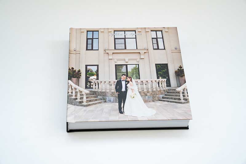 Custom photo book printed with wedding photos