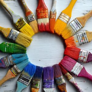 creative collections stock wall art 1 - group of colorful paint brushes in a circle