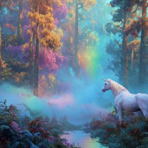 fantasy stock wall art 11 - unicorn rainbow forest