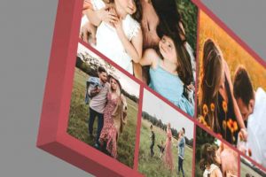 Canvas photo collage with custom coloured background and edge wrap