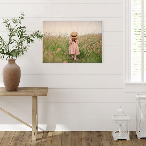 Picture of young child in field custom printed on wood by Canvas n Decor USA