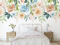 Removable adhesive floral peel and stick wall mural in bedroom