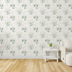 Peel & stick wallpaper with greenery and hints of gold design