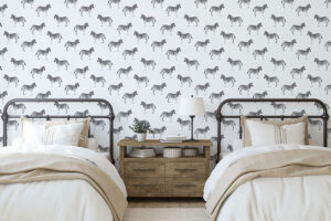 Zebra animal design wallpaper on bedroom walls