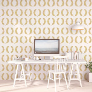 Gold kotinos wreath pattern printed on vinyl removable peel & stick wallpaper