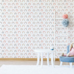 Hearts & colourful rainbows on removable peel and stick wallpaper