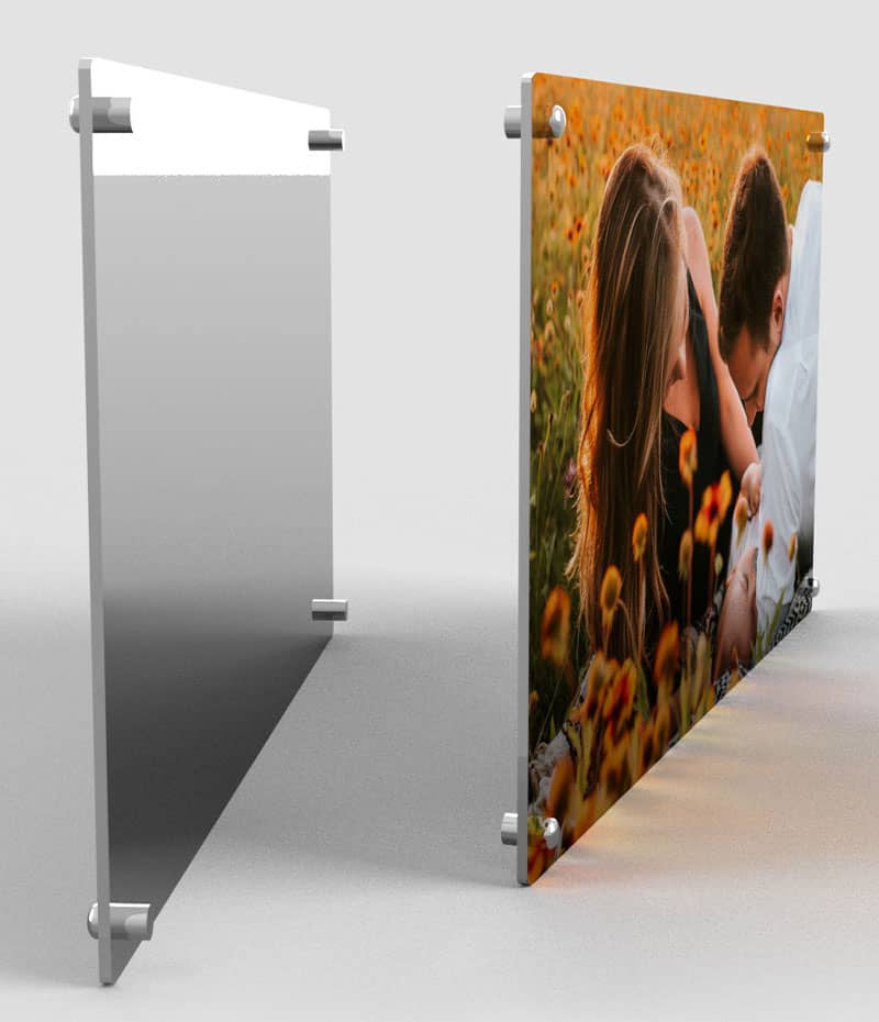 Metal prints with wall mounting chrome stand-offs