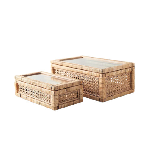 Decorative natural cane storage boxes