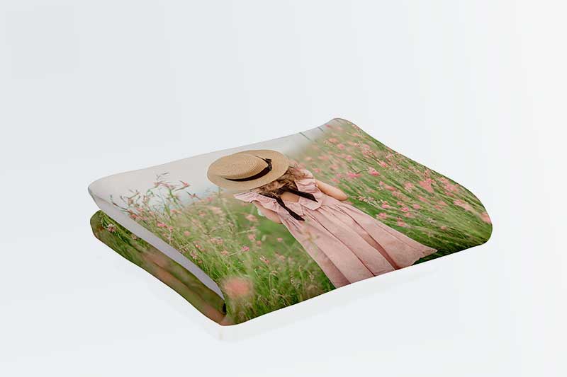 Fleece blanket custom printed with photo of young girl