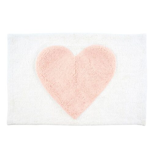 Bathroom decor mat with large pink heart