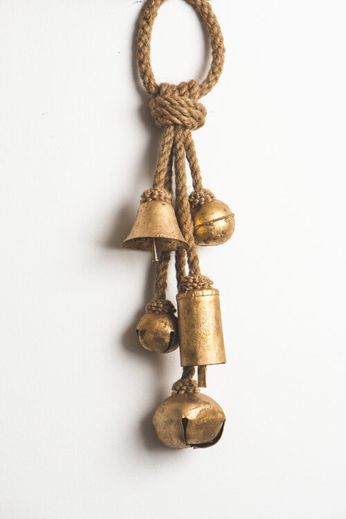 Rustic style brass door bells with jute hanger