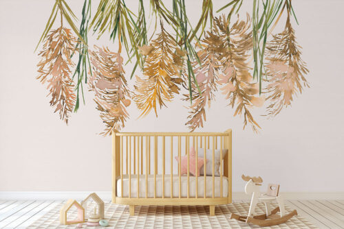 Boho pampass grass pattern printed on removable wall mural