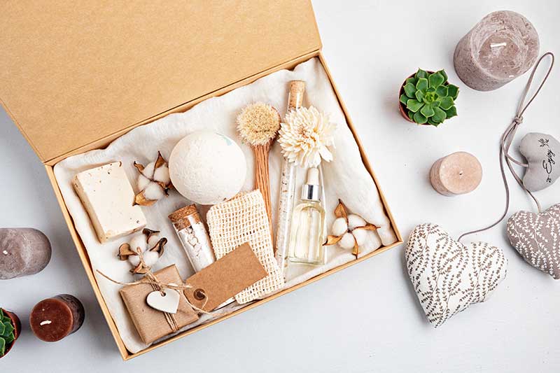 Subscription gift box filled with soaps lotion and personal care items